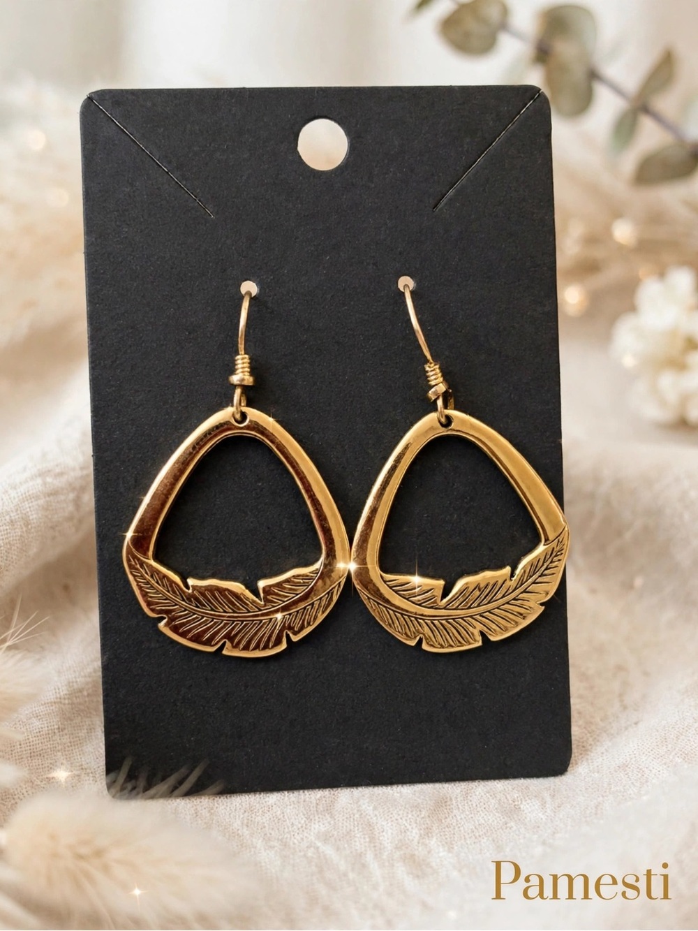 Gold Feather Drop Earrings for Women